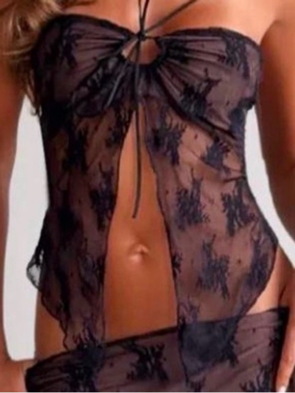 Tiger Mist Black Sheer Lace Crop Top